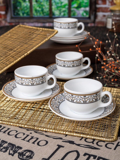 LAOPALA DIVA Pack of 12 Opalware Opalware Moroccan gold Cup Saucer Set 160  ml (Set of 12 pcs)