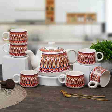 Clayvista Pack of 6 Ceramic Ceramic Teapot Cup Set -1 Kettle (1