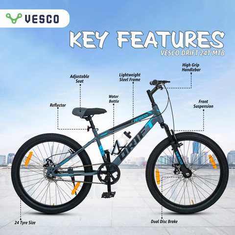 VESCO Drift 24T Bicycle Big Kids Boys Girls to 15 age 24 T