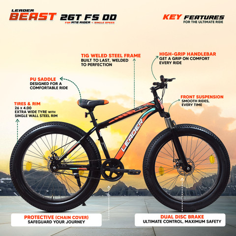 LEADER Beast 26x400 Fat Tire Cycle for Men Bicycle Front Suspension, Dual  Disc Brakes 26 T (inch) Mountain Cycle