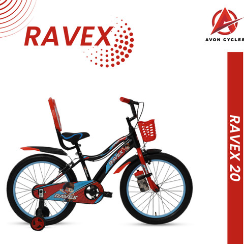 Avon Cycles RAVEX KIDS CYCLE BLACK RED WITH TRAINING WHEEL FRONT