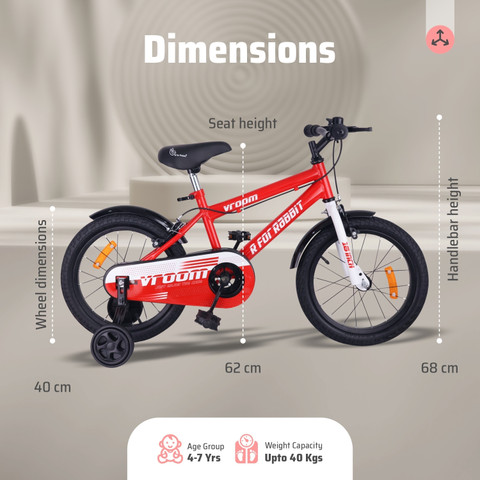 R for Rabbit Vroom Bicycle for Kids 16'' for 4-7 Years Training Wheels|  90% Installed 16 T (inch) Road Cycle