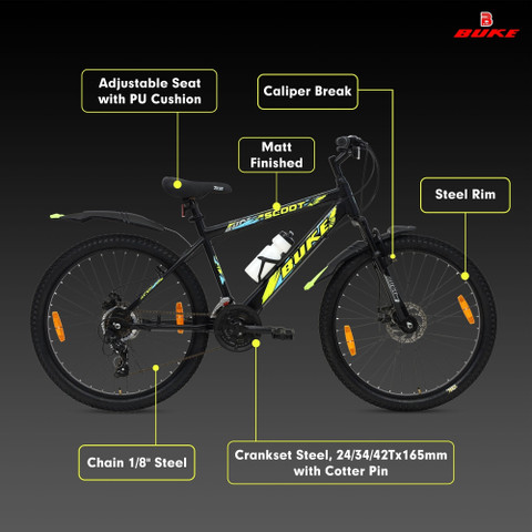 Buke SCOOT 26T Geared Cycle for Men Boys Dual Disc Brake StylishDesign  85% Fitted 26 T (inch) Mountain Cycle
