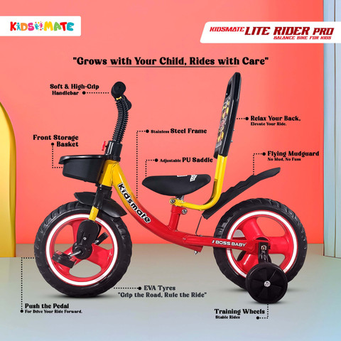 Kidsmate Lite Rider Pro Balance Cycle For Kids Baby Balance Bike Perfect  for Ages 1-4Y 12 T (inch) BMX Cycle