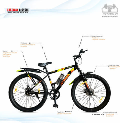 FITBOLD JetPro IBC|26x300| Blk/Or Age 13+| 85%Fitted F-Suspension  Dual Disc Brakes 26 T (inch) Mountain Cycle