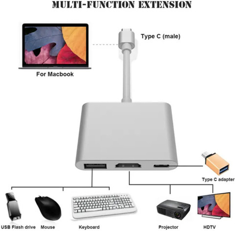 CIHROX 3-in-1 Cable A m Heavy Steel High-Speed 3-in-1 Type C