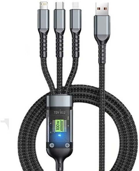 FITRIC 3-in-1 Cable m Multi Charging Cable USB 100W USB C Fast Charger  Cable with LED Display Nylon Braided Cord 3-in-1 USB to Type