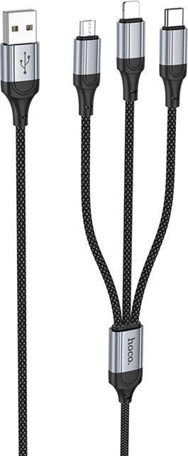 HOCO 3-in-1 Cable m Black in Cable Nylon Duo Jean Braided fast  charging cable for Micro USB, i-phone Type C ft 3in1  charging