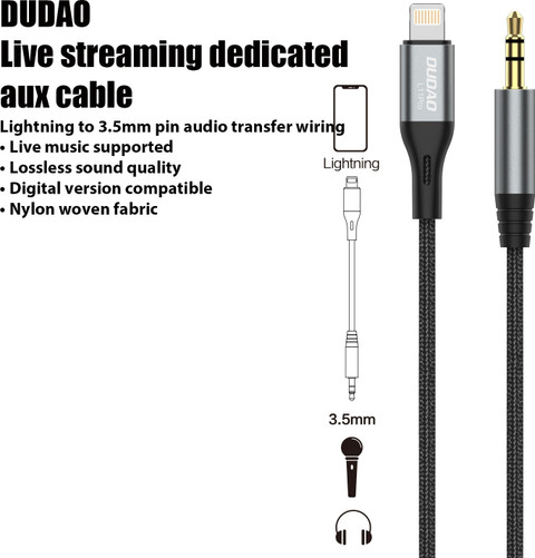 DUDAO AUX Cable A m cotton Braided Lightning to Aux Audio Cable
