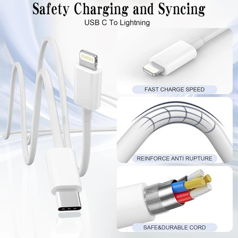 QIBOX Lightning Cable A m Copper Charger Cable USB A to Lightning with  Quick Charge