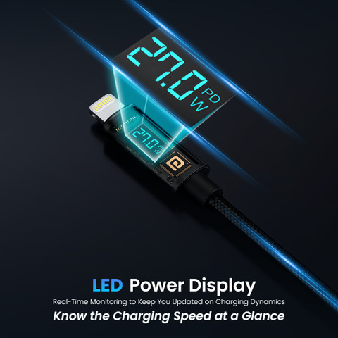 Portronics Lightning Cable 3 A 1.2 m Konnect View 27W Type C to 8