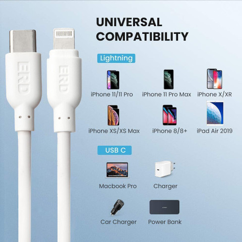 ERD Lightning Cable m UC-47 IP5 USB CABLE 9V-2 Amp Fast Charging Extra  Tough Unbreakable 1m USB-C To Lightning CABLE