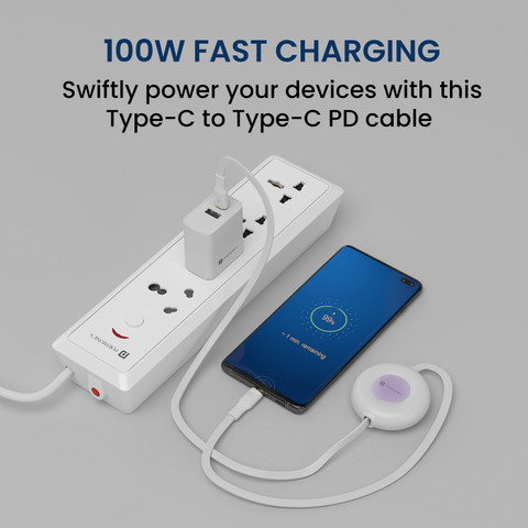 Portronics Type C A m Konnect Recoil PD Type C to Type C Cable 100W Pd  Fast Charging Cable