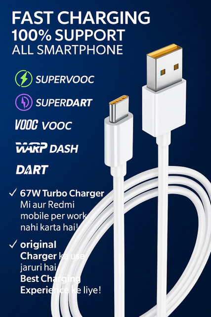 Ditya USB Type C Cable A m COPPER BRAIDING  DART/VOOC/SUPERVOOC/SUPERDART/WARP/DASH FAST CHARGING FOR 30W/50W/65W/80W