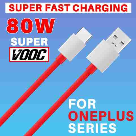 GaN Charger USB Type C Cable 8 A 1 m 80W-8A / SUPERVOOC SUPER FAST CHARGING  CABLE FOR ONEPLUS Nord 2, Nord 2T, Nord CE 4 Lite, 9, 9 Pro, 9R, 9RT,