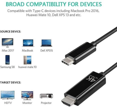 microware USB Type C Cable A m Type C to HDMI Long Cable Mtr)  4K HDTV Adapter USB Type C Cable