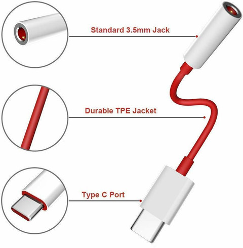 Innovito Red White 1Pcs Audio Cable USB Type C to Earphone
