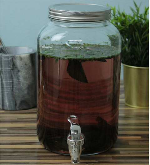 MDNSHO L Glass Iced Drink Dispensers with and Tap Steel Lid Cold  Beverage Dispenser HOME, OFFICE Decanter