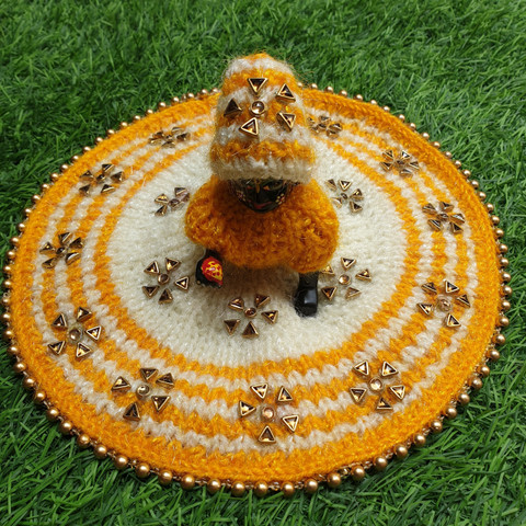 PrezzieBush Yellow & White Color Laddu Gopal Winter Woolen dress for Size  3, 4,5 Dress Price in India