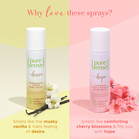 PureSense Body Spray Combo Japanese Cherry Blossom+ Madagascar Vanilla Long  Lasting No Gas Deodorant Spray For Men Women