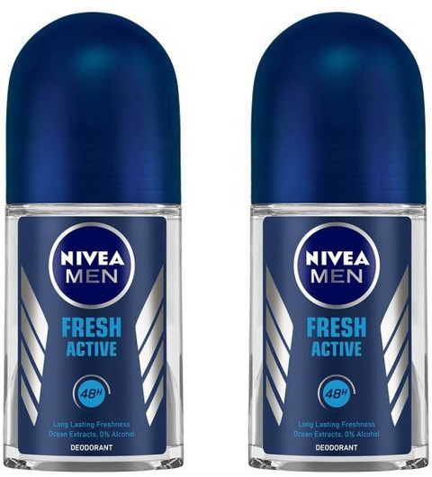 NIVEA Men Fresh Active Roll On Deodorant for Men (25 ml x