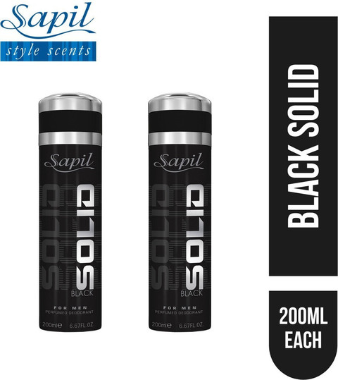 Sapil Solid Black Perfumed Deodorant For Men 200ml Each (Pack of