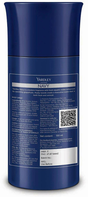 Yardley London NAVY, Long Lasting Masculine Fragrance Deodorant