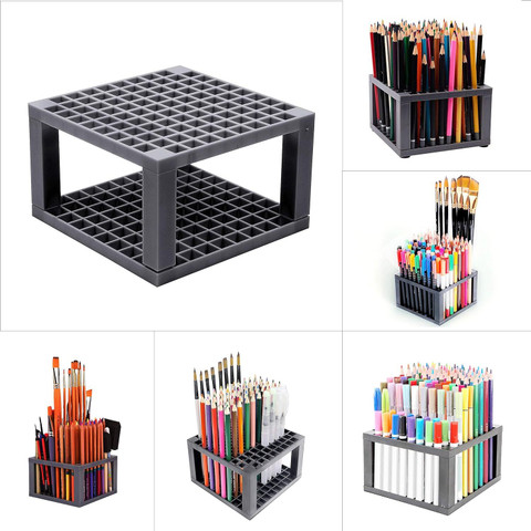 96-hole Plastic Pencil And Brush Holder, Black. Perfect For Organizing Art Brushes, Pens, Pencils, Or Tools. Each Hole Is About 1.25 X 1.25 Cm. Keeps Your Desk Neat And Everything In Its Place. New, Black Plastic.