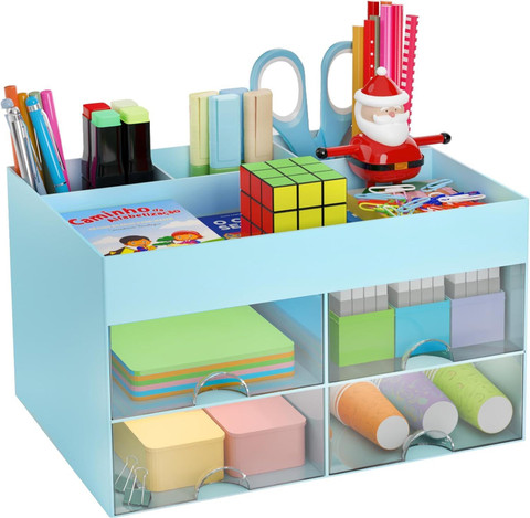 ON GATE Compartments Plastic Multi-Function Desk Organizer with Drawer,  Desktop Pen Pencil Card Holder