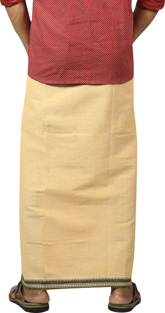 Prakasam Cotton Dhoti Bordure Kerala Thalapathi Welcro Pocket - Bleu Marine Taille L (40-46)