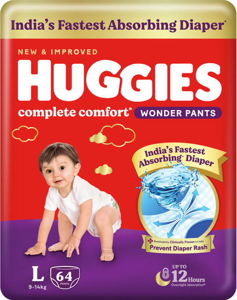 Huggies Complete Comfort Wonder Pants, India's Fastest Absorbing Diaper  L