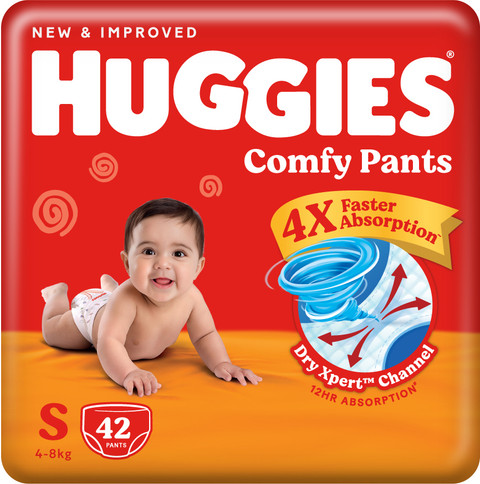 Huggies Comfy Baby Diaper Pants, Upto 50% Faster Absorption S
