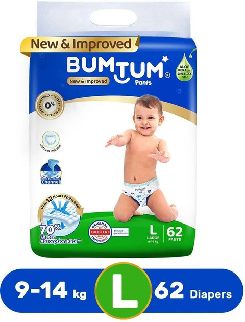 BUMTUM Baby Diaper Pants Double Layer Leakage Protection High Absorb  Technology L