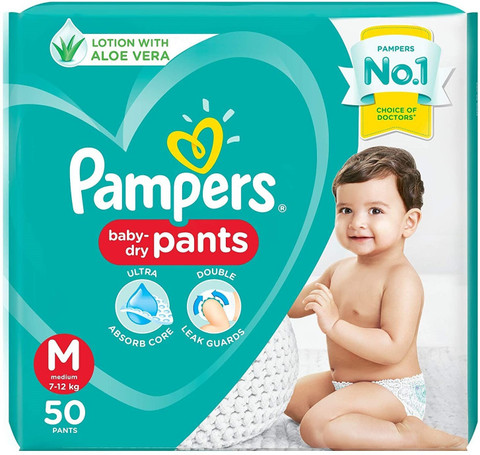 Pampers Medium size baby diapers (MD), 50 Count, Anti Rash diapers