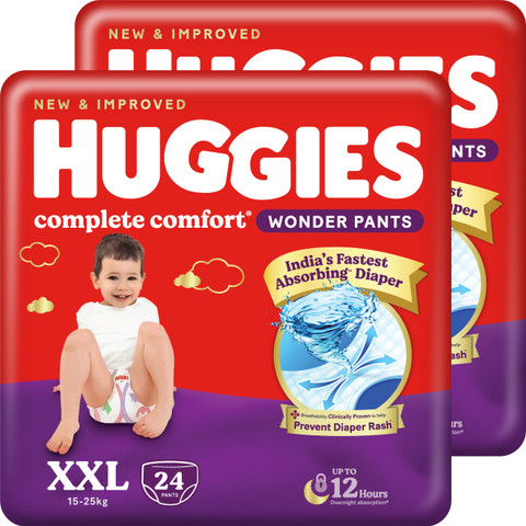 Huggies Complete Comfort Wonder Pant, India's Fastest Absorbing Diaper (24  X 2) XXL