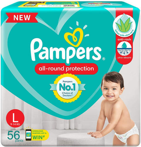 Pampers All round Protection Pants, Large size baby diapers L