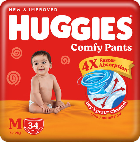 Huggies Comfy Baby Diaper Pants, Upto 50% Faster Absorption M