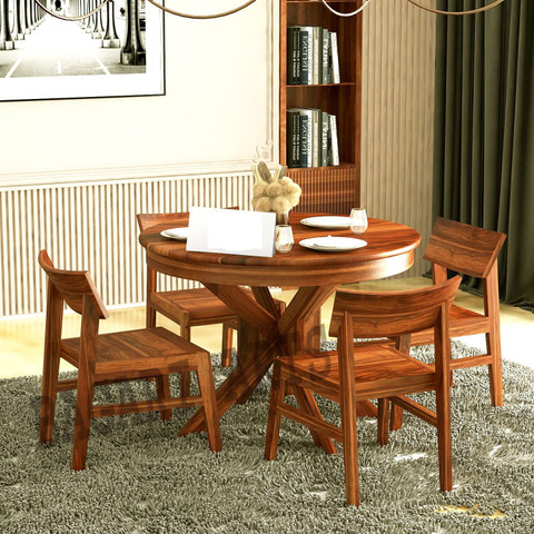 Krishna Wood Decor Solid Sheesham Wood Seater Dining Table Set With  Chair For Dining Room| Solid Wood Seater Dining Set