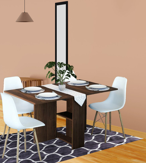 SHAIMOON table Drop Leaf table convertible 2-4-6 Seater with tier Storage  Small Engineered Wood Seater Dining Table