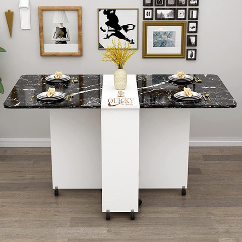 QuickyGoQuickly Marble Design Engineered Wood Seater Dining