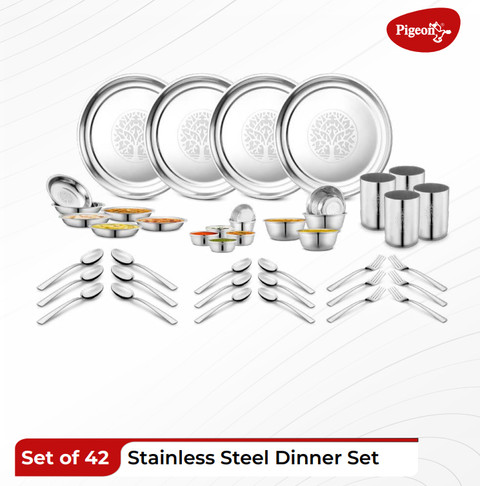 Pigeon Pack of 42 Stainless Steel Dinner Set Price in India Buy