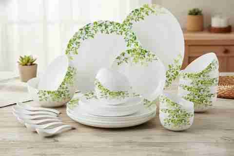 cello Pack of 33 Opalware Royale Green Orchard Dinner Set of 33