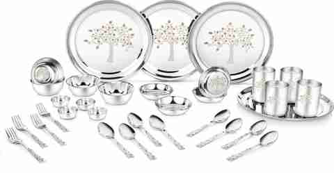 Classic Essentials Pack of 32 Stainless Steel Dinner Set|Serves 4 People|Heavy Gauge|Kitchen Set|Permanent Laser-Vriksha Dinner Set (Silver) - Image 3