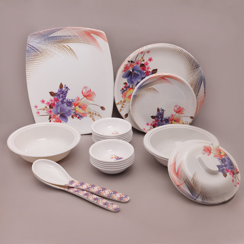 Home-pro Pack of 32 Melamin Dinner set Boss Elegant, Stain Resistant,  Beautiful Multicolor Floral Design Dinner Set