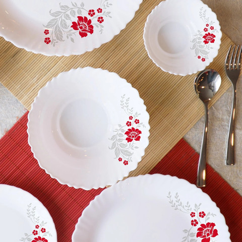 cello Pack of 37 Opalware Dazzle Scarlet Bliss Dinner Set