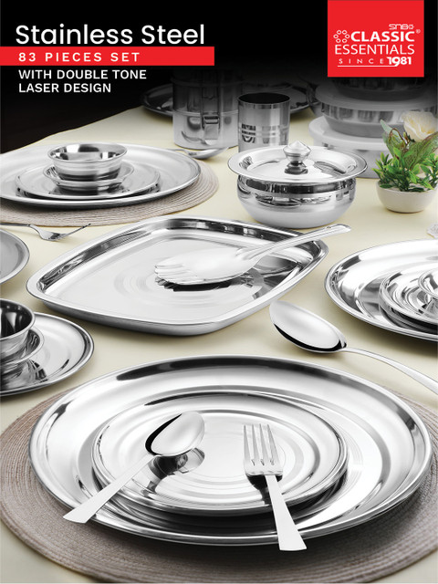 Classic Essentials Pack of 83 Stainless Steel High Grade Stainless Steel  Dinner set Dinner Set