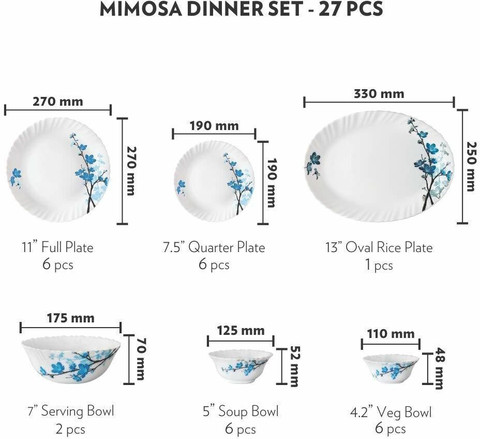 BOROSIL Pack of 27 Opalware Mimosa Dinner Set Price in India - Buy