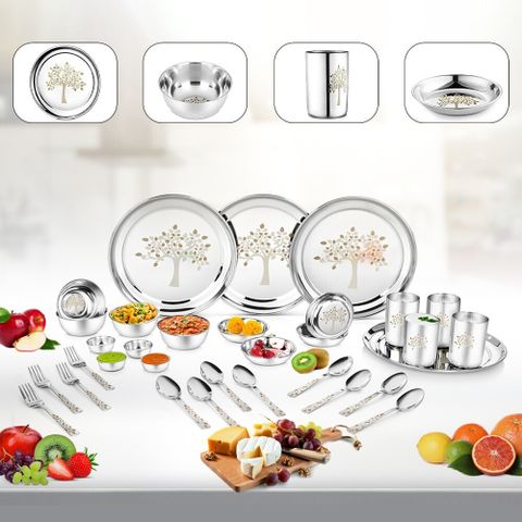 Classic Essentials Pack of 32 Stainless Steel Dinner Set|Serves 4 People|Heavy Gauge|Kitchen Set|Permanent Laser-Vriksha Dinner Set (Silver) - Image 7