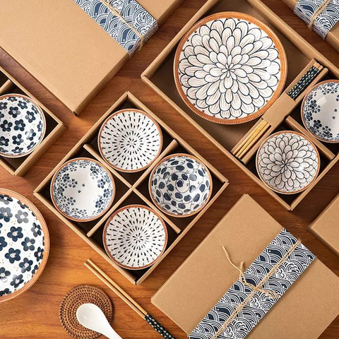 UniKart Pack of 14 Porcelain Japanese Ramen Porcelain Dinner Set