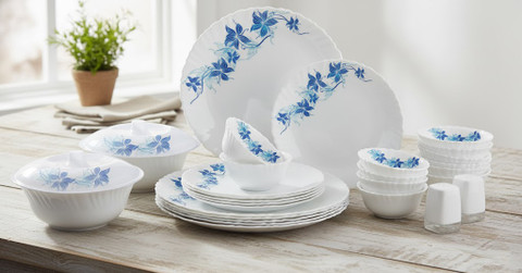 cello Pack of 31 Opalware Dazzle Blue Swirl 31 pcs Dinner Set